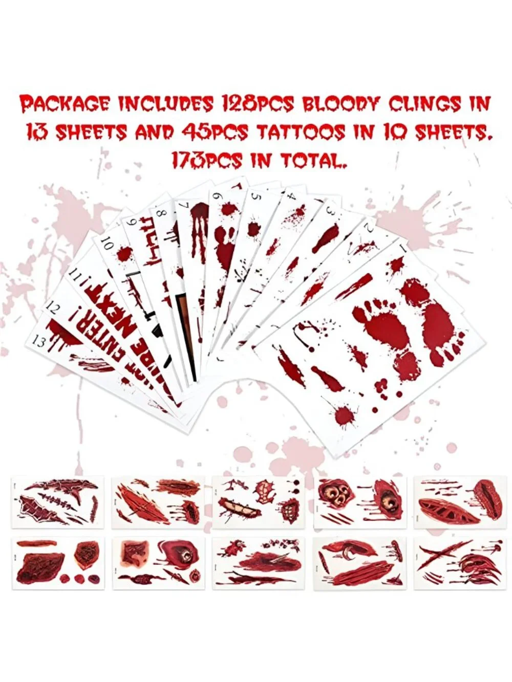 173PCS Halloween Bloody Footprints Floor Clings Plus Tattoos